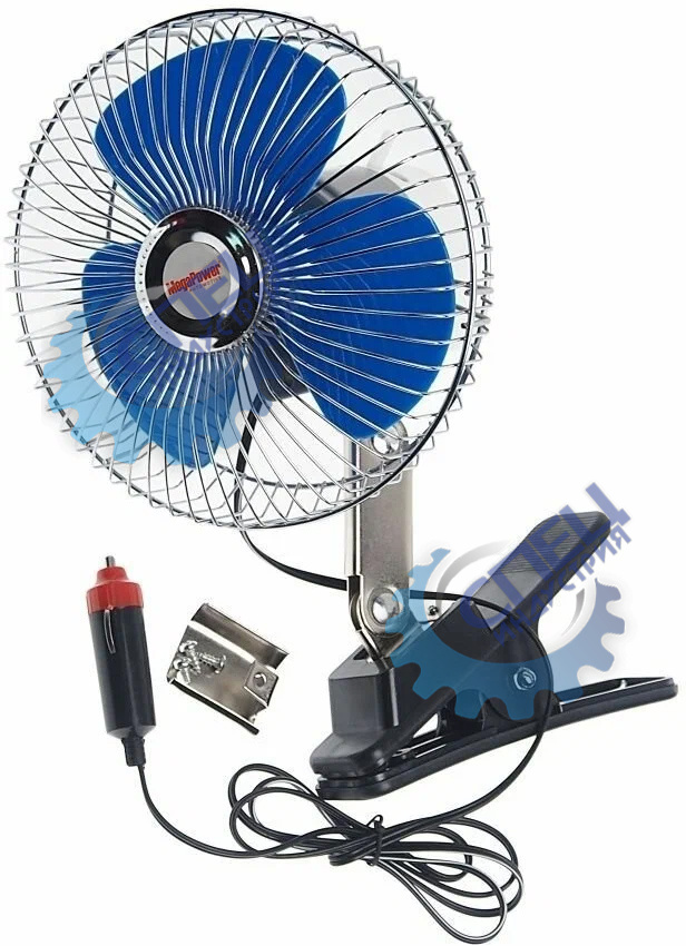 Вентилятор в салон на прищепке  12V 6" 16см (MEGAPOWER) (с решеткой металл) m502c12