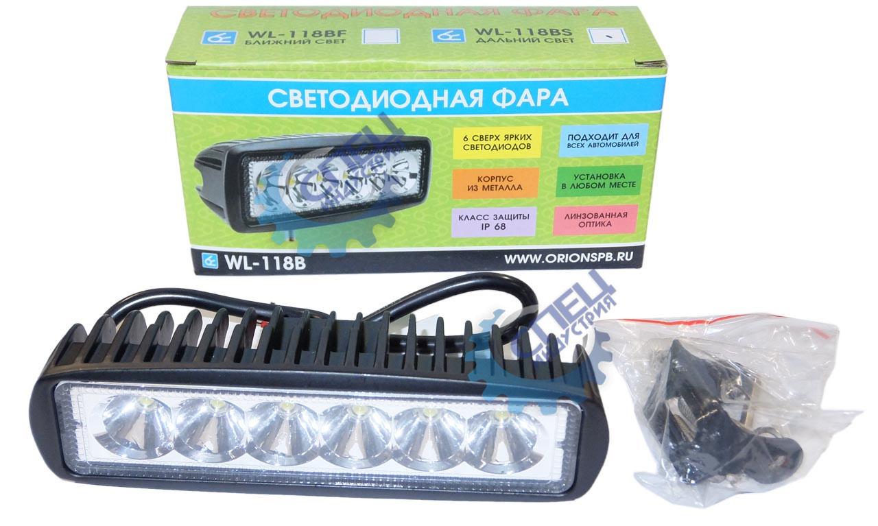 Фара противот прямоуг  (Вымпел) дальний свет, мет корп, 6 диодов   WL118BS