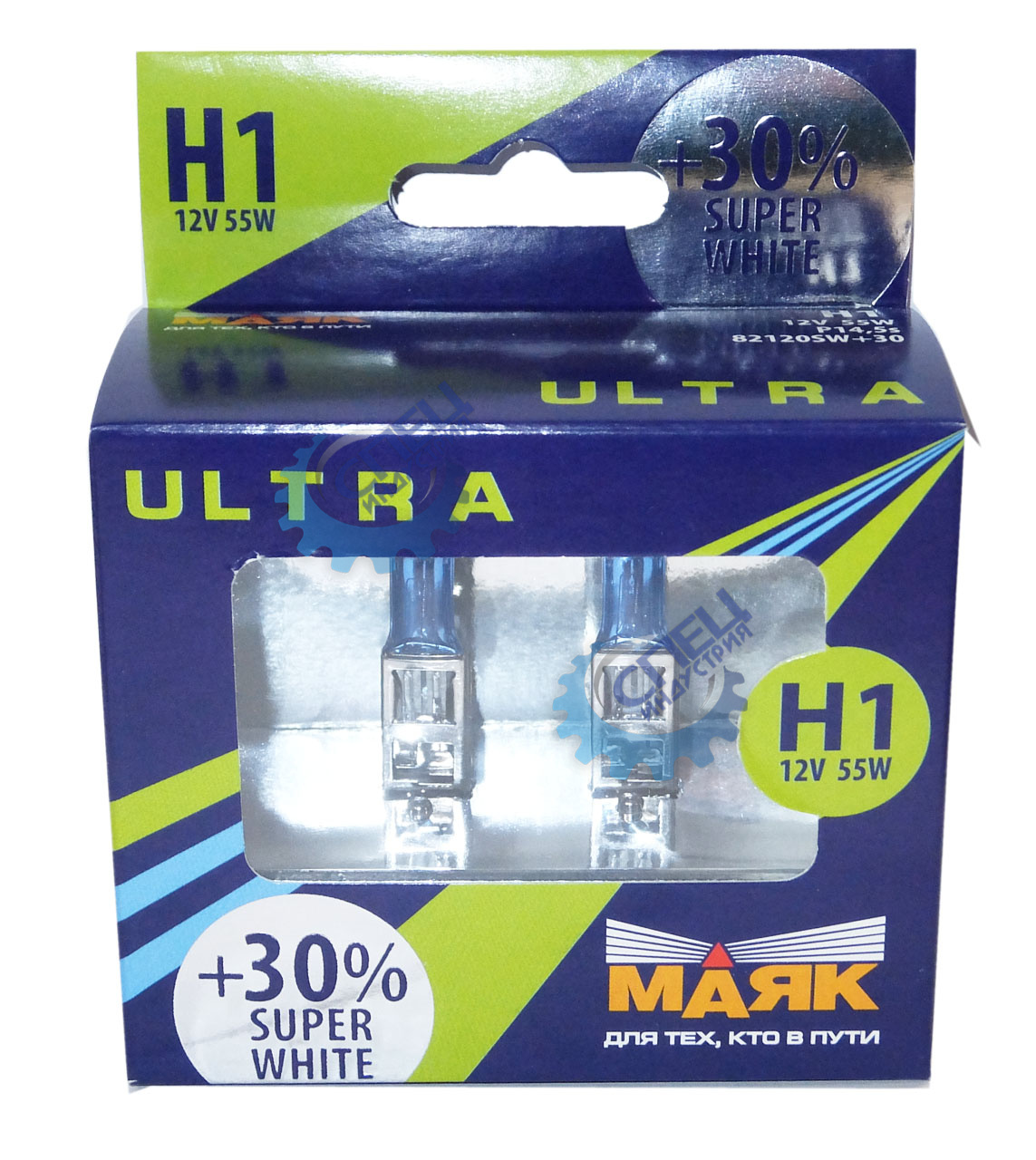 Лампа H1 галог 12V55W+30% (Маяк) ULTRA Super White к-т2 шт 82120SW+30 